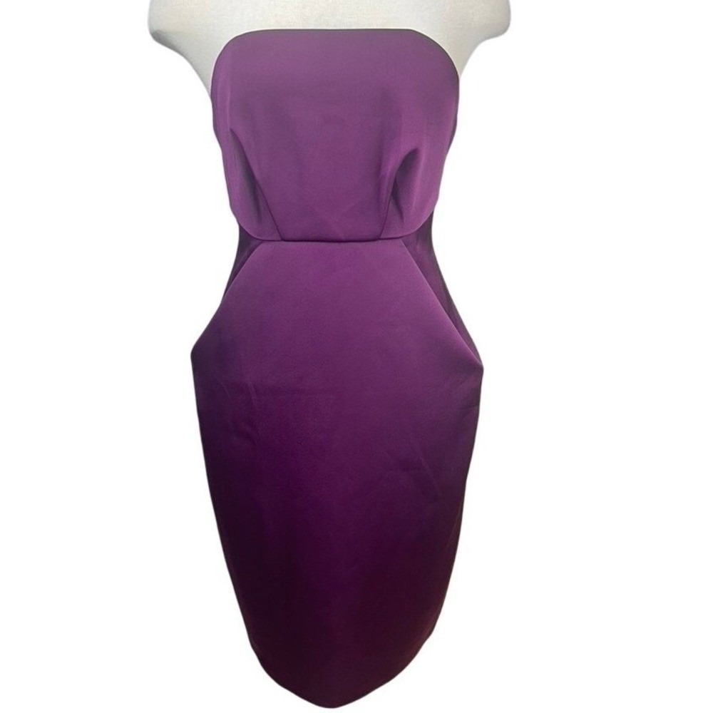 NWT CAMEO Womens (M) Strapless Plum Tailored Satin Mini Prom Cocktail Minimalist